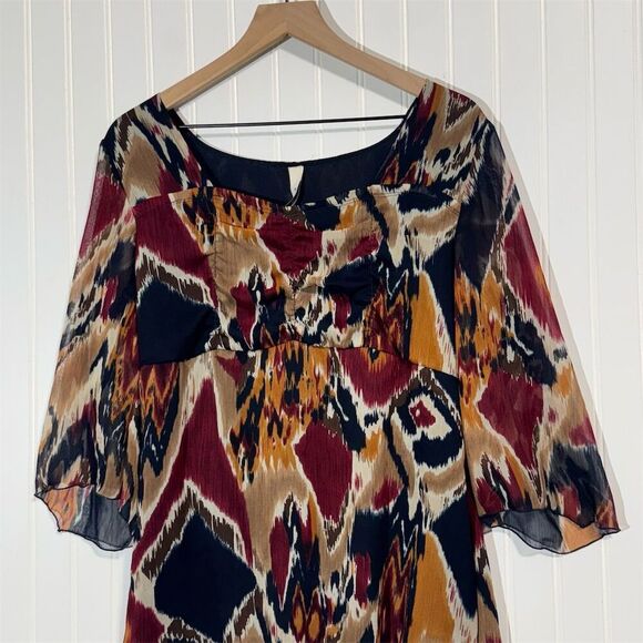 L.A. Blues 14/16 Boho Ikat Sheer Blouse Top Plus Size Chiffon Festival Retro Y2K - Picture 9 of 9
